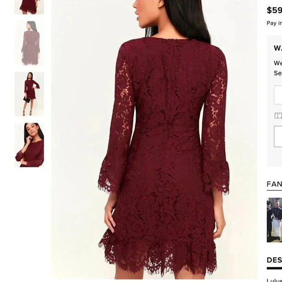 Lulu's Red Floral Lace Dress Bell Sleeve Sheath - Picture 9 of 10